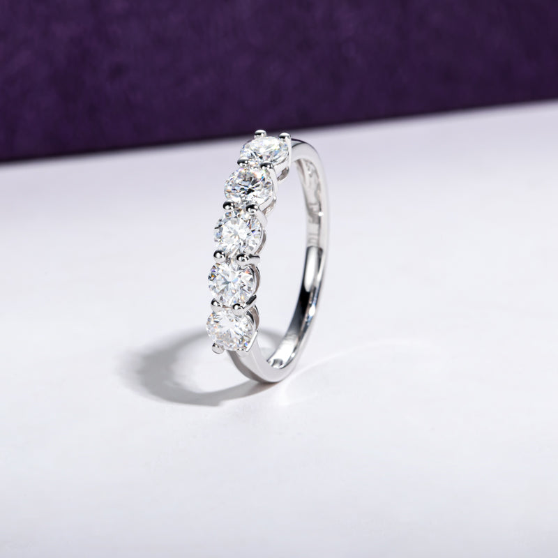 14K White Gold Half Eternity Ring, 1.5CTTW Moissanite, D Color and Flawless, Solid Real White Gold Wedding Ring for Women