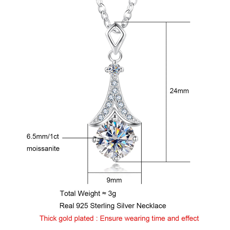 1.0CTTW D Color Moissanite  Pendant Necklace 925 Sterling Silver Necklaces