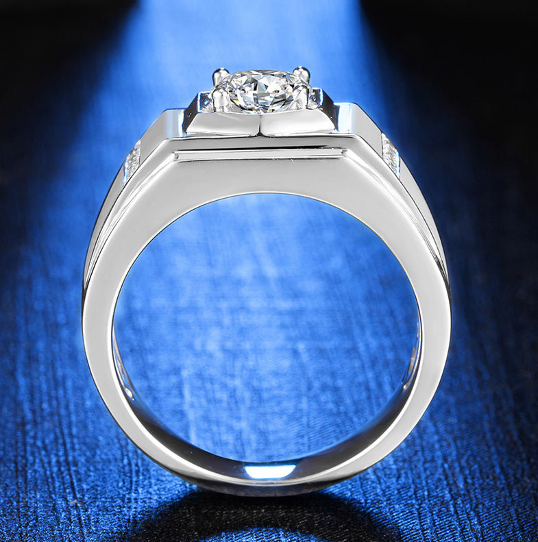 1.0CTTW VVS1 D Color Moissanite ring 18K White Gold Plated Men's Rings