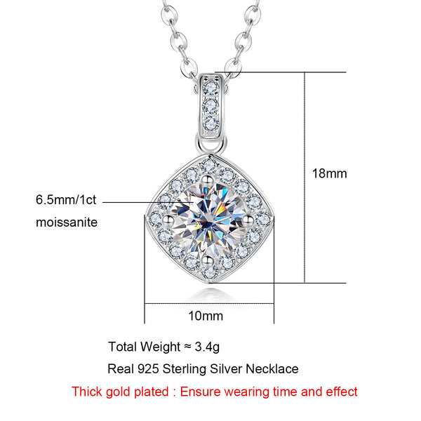 1.0CTTW D Color Moissanite Pendant 925 Sterling Silver 40+2+3cm Necklace