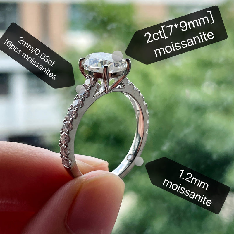 2.0CTTW Oval Cut D Color Moissanite Engagement Band 925 Sterling Silver Rings