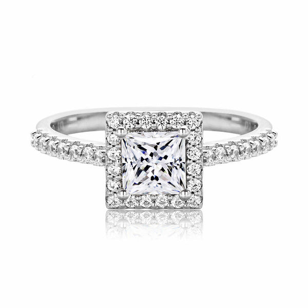 1.0CTTW D color Heart Cut Moissanite Halo Engagement Band Ring 925 Sterling Silver Rings