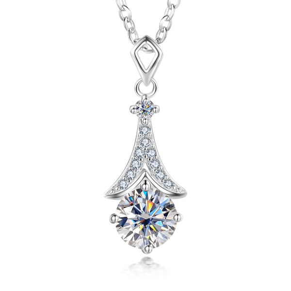 1.0CTTW D Color Moissanite  Pendant Necklace 925 Sterling Silver Necklaces