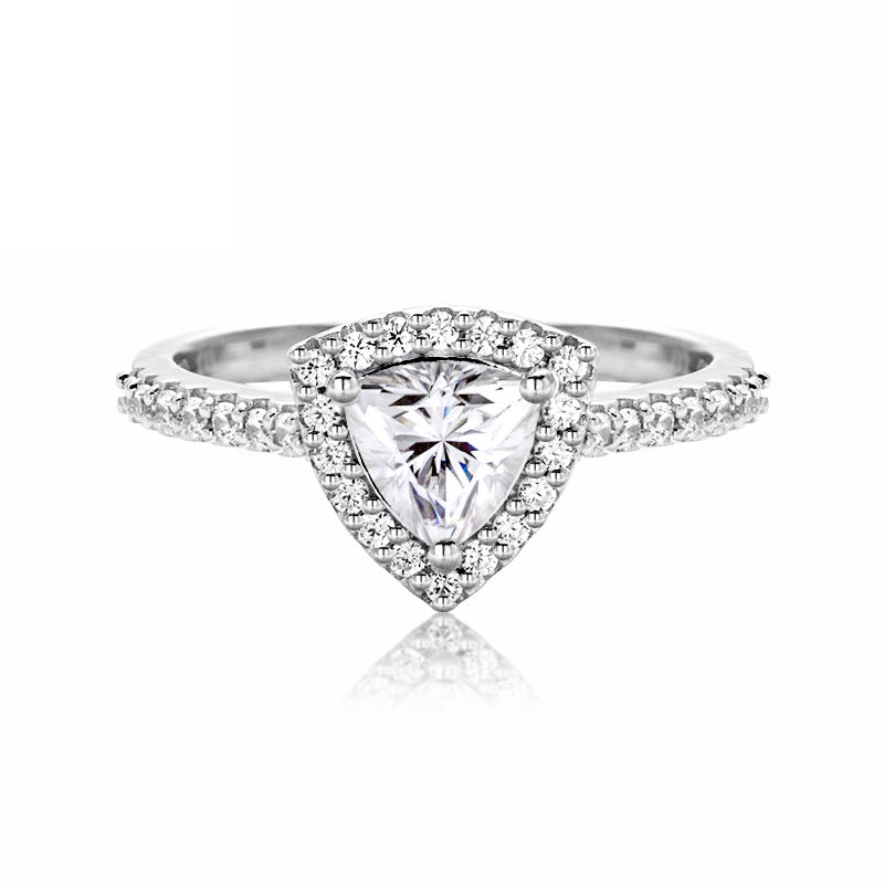 1.0CTTW Triangle Cut Moissanite Halo Engagement  925 Sterling Silver Rings