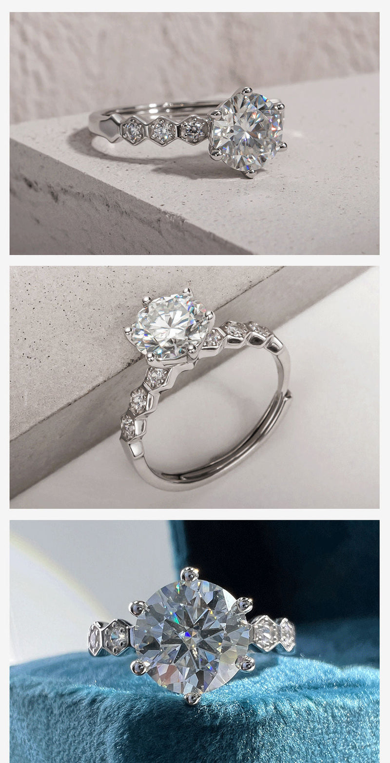 2.0CTTW D Color Moissanite ring Honeycomb  Resizable Rings