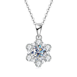 1.0CTTW D Color  Moissanite Flower Heart Pendant Necklace 925 Sterling Silver Necklace