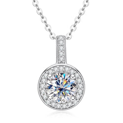 1.0CTTW D Color Moissanite Luxury Pendant Necklace 925 Sterling Silver 40+2+3cm Necklace