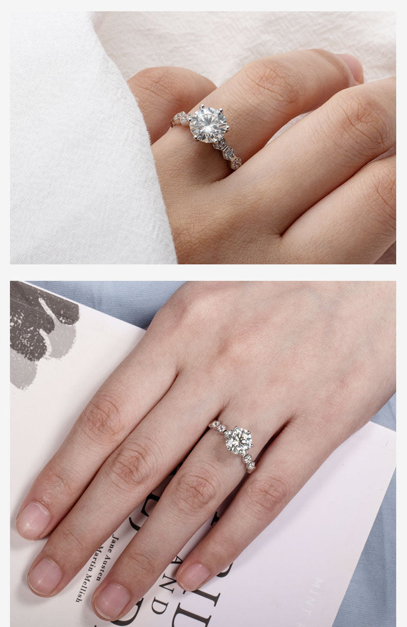2.0CTTW D Color Moissanite ring Honeycomb  Resizable Rings