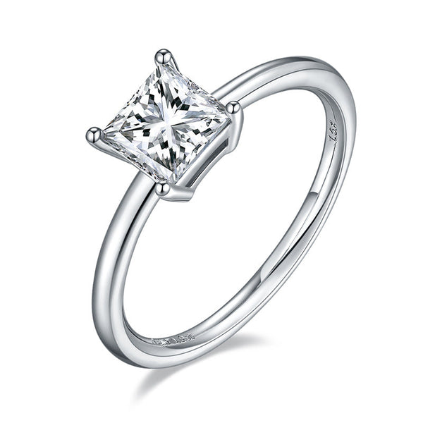 1.0CT D Color Square Moissanite Ring 18K White Gold Plated Solitaire