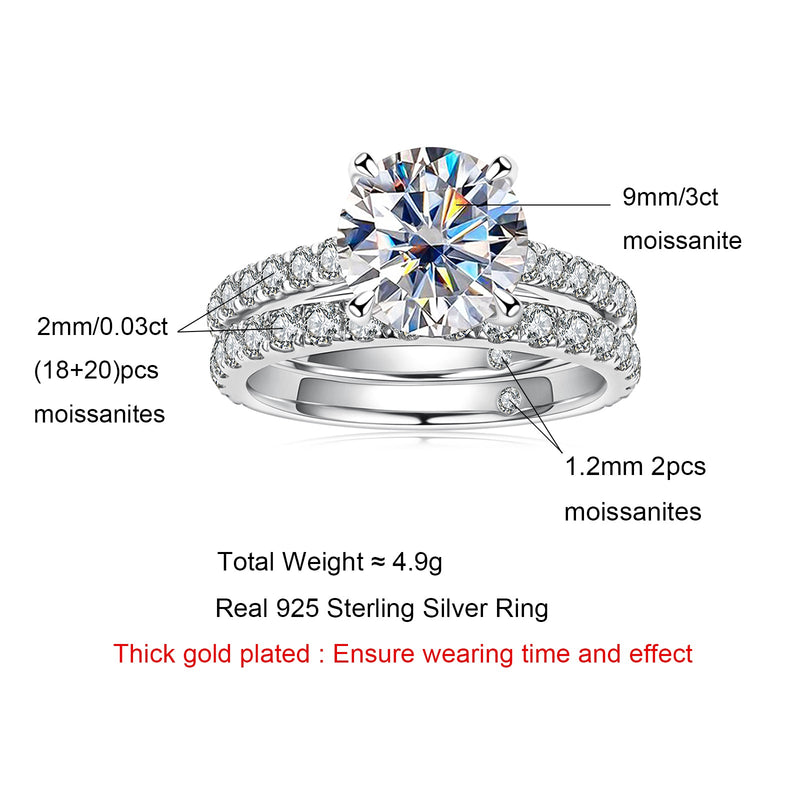 4.3CTTW Moissanite Bridal Sets 925 Sterling Silver Ring Set