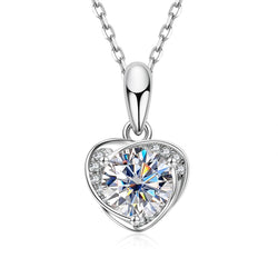 1.0CTTW D Color Moissanite Heart Love Pendant 40+2+3cm Necklace