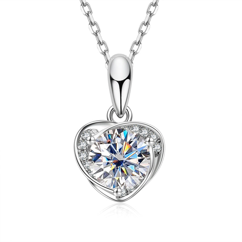 1.0CTTW D Color Moissanite Heart Love Pendant 40+2+3cm Necklace