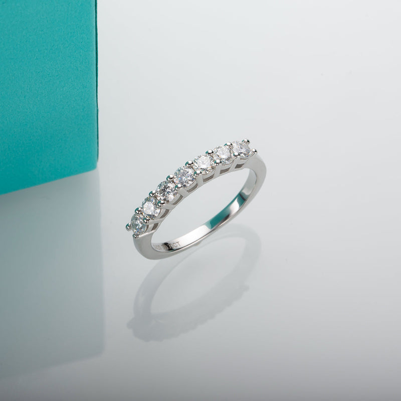 0.7CTTW Moissanite Half Eternity Band Ring 3mm Lab Create Diamond 7 Stone Ring