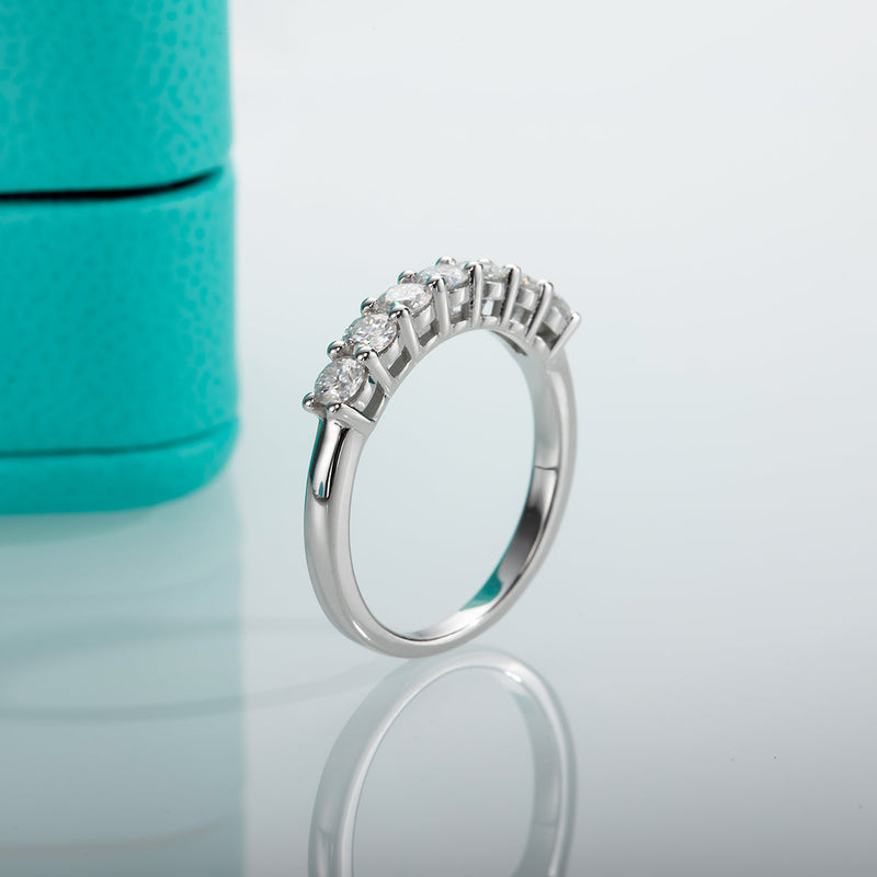 0.7CTTW Moissanite Half Eternity Band Ring 3mm Lab Create Diamond 7 Stone Ring