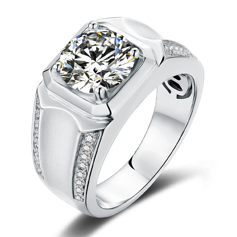 1.0/2.0/3.0CTTW Moissanite 18K White Gold Plated Man Rings Engagement Rings