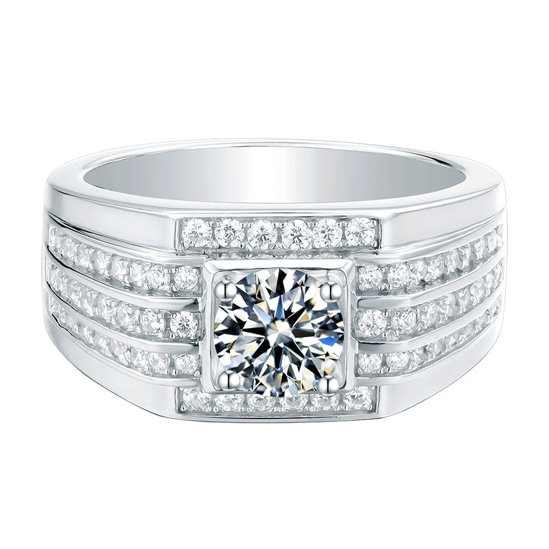 1.0CTTW D Color Moissanite ring Luxury 18K White Gold Plated Men's Rings