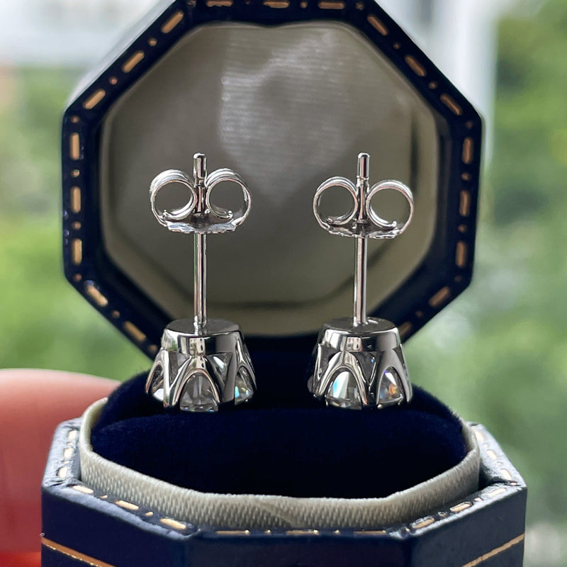 1.0/2.0CTTW D Color Moissanite Earrings 925 Sterling Silver  Crown Stud Earrings