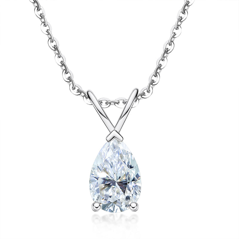 1.5CT D Color Pear Cut Moissanite Pendant in 18K Gold Plated Necklace