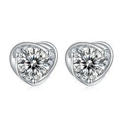1.0CTTW D Color Total Moissanite earrings 18K White Gold Plated Stud Earrings Heart Earrings
