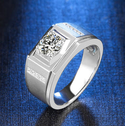 1.0CTTW VVS1 D Color Moissanite ring 18K White Gold Plated Men's Rings