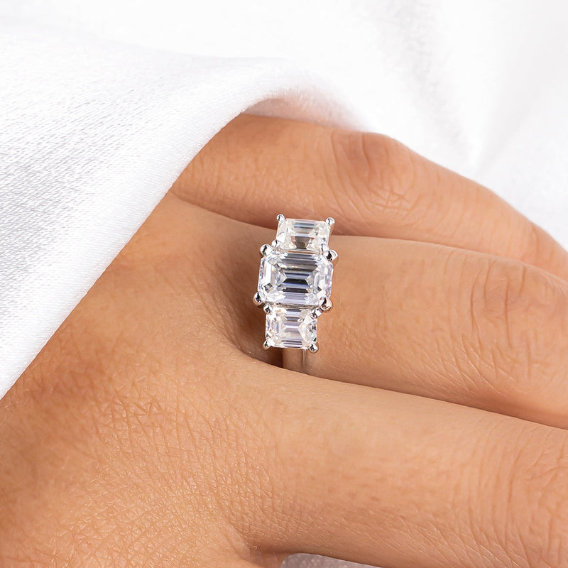 1.8cttw Emerald Cut D Color Moissanite Ring 18K Gold Plated 925 Sterling Silver Rings