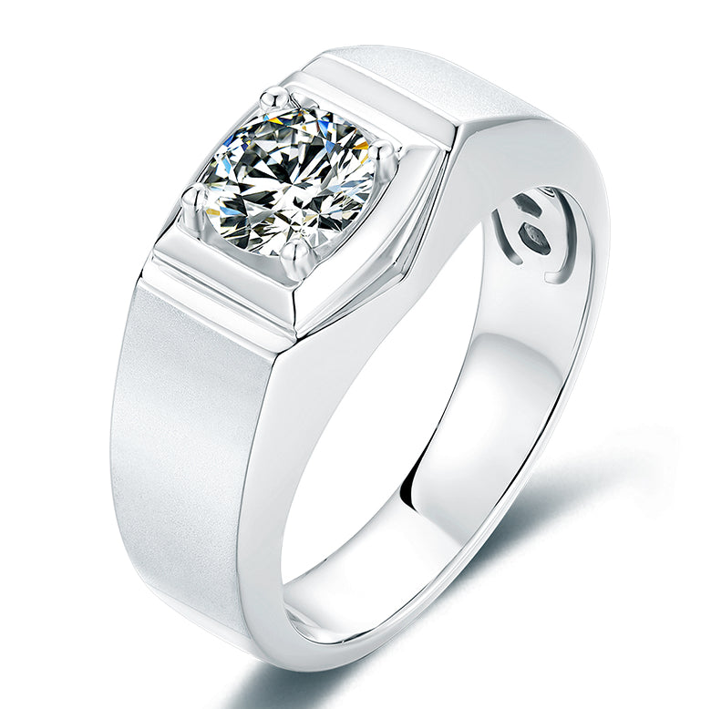 1.0CTTW VVS1 D Color Moissanite ring 18K White Gold Plated Man Rings