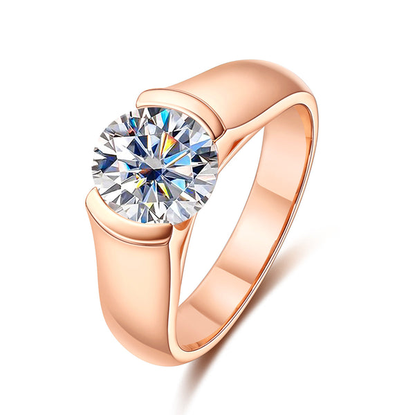 2.0CT D Color Moissanite Ring 18K Rose Gold Plated Solitaire Ring
