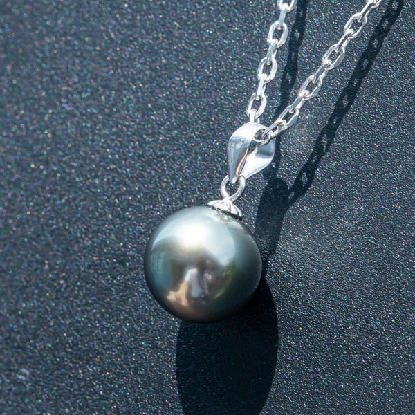 10-11mm Natural Tahiti Black Pearl 18K Solid Gold Pendant 925 Sterling Silver Necklace