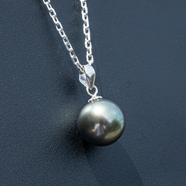 10-11mm Natural Tahiti Black Pearl 18K Solid Gold Pendant 925 Sterling Silver Necklace