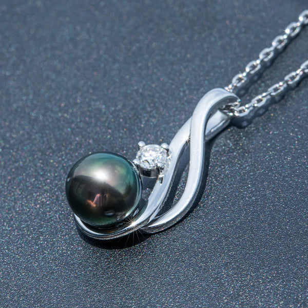 9-10mm Natural Tahitian Black Pearl Moissanite Pendants 0.3ct Created Diamond Pendant Necklace