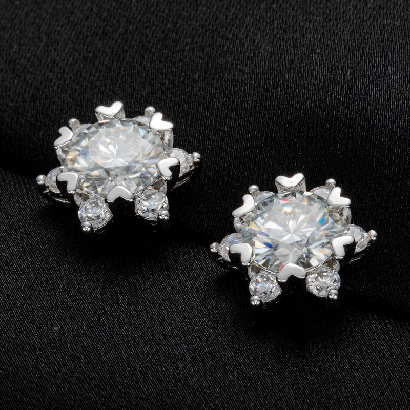 1.60CTTW D Color Moissanite 925 Sterling Silve  Snowflake Heart  Stud Earrings
