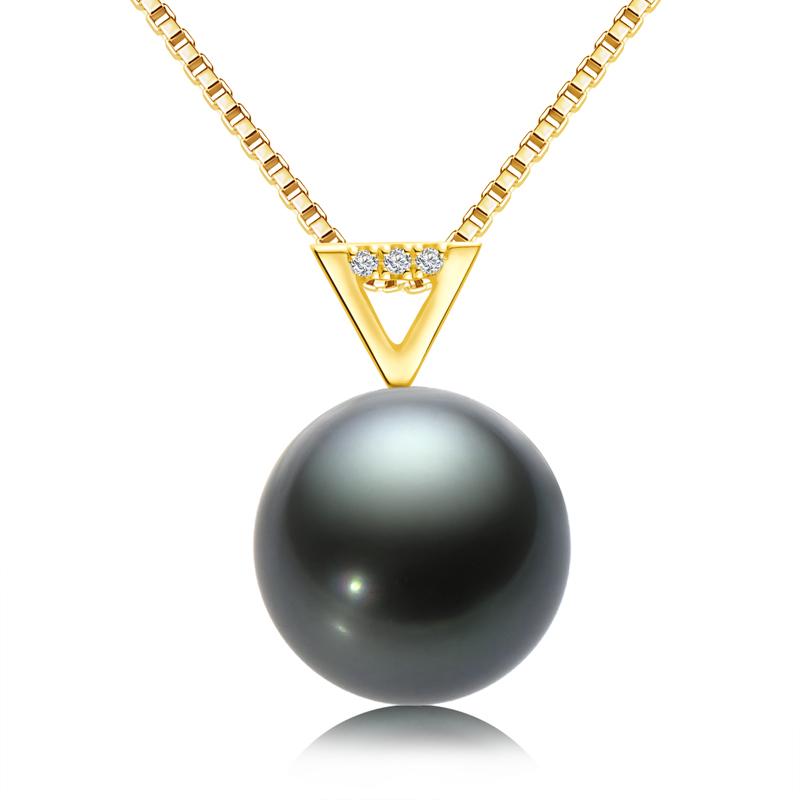 Genuine Black Tahitian Southsea Pearl Infinity Diamond Pendant Necklace