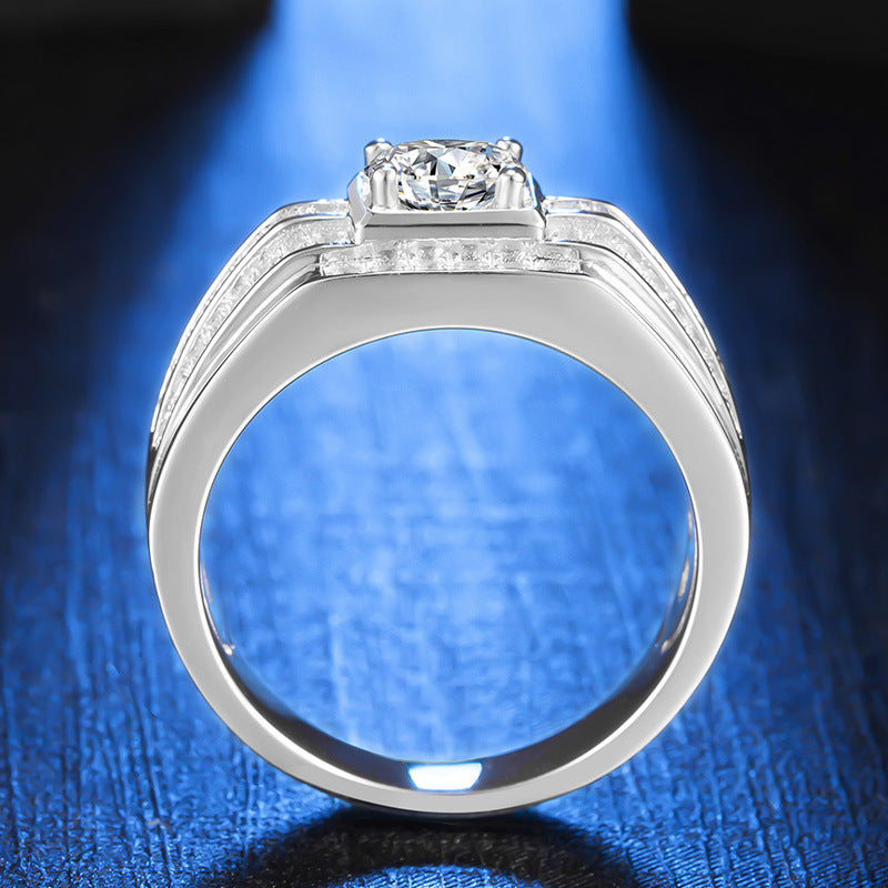1.0CTTW D Color Moissanite ring Luxury 18K White Gold Plated Men's Rings