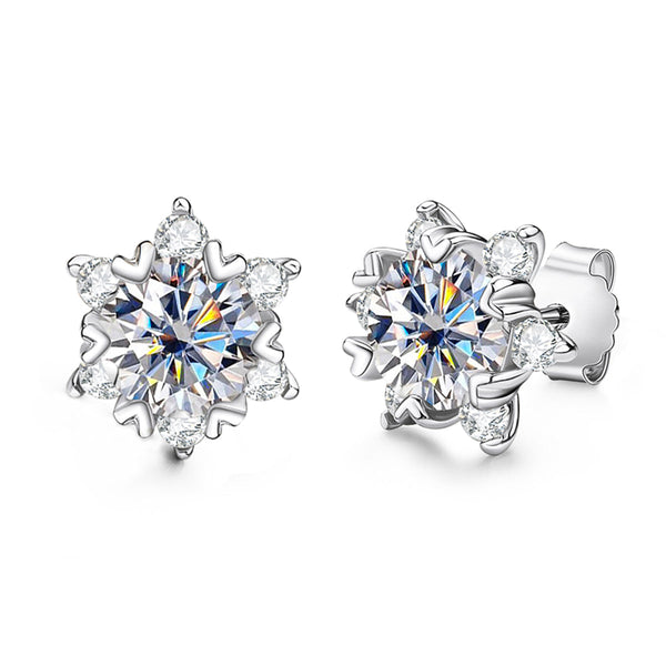 1.60CTTW D Color Moissanite 925 Sterling Silve  Snowflake Heart  Stud Earrings