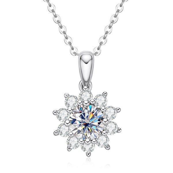 1.0CTTW D Color Moissanite Sunflower Pendant  925 Sterling Silver 40+2+3cm Necklace