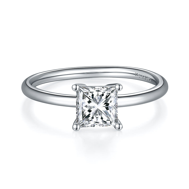 1.0CT D Color Square Moissanite Ring 18K White Gold Plated Solitaire