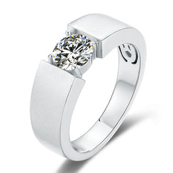 1.0CT D Color Moissanite 18K White Gold Plated Silver Solitaire Men's Rings