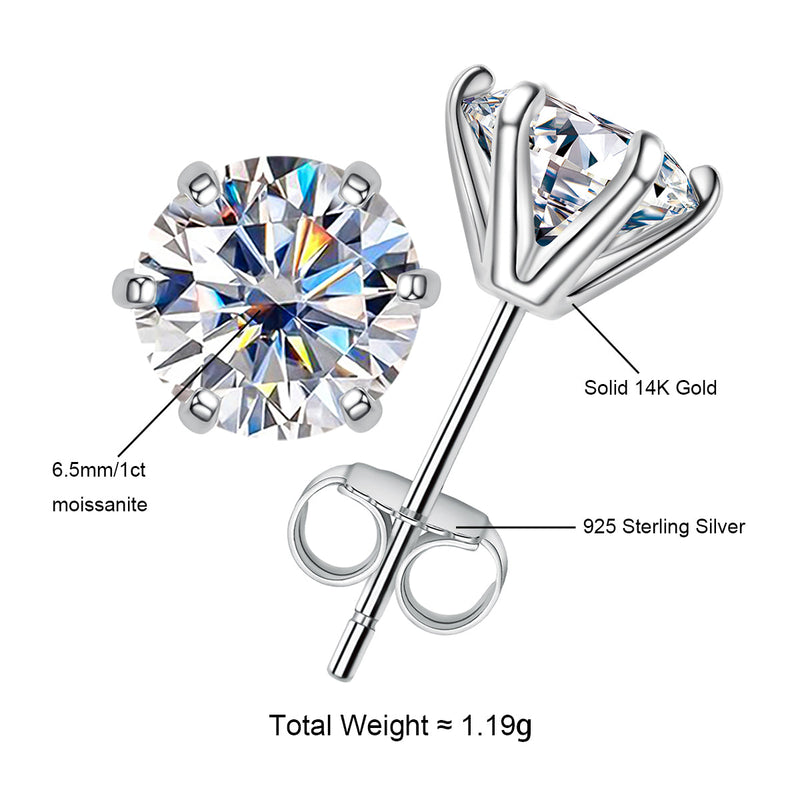 Real 14K Solid Gold  2.0CT D Color Moissanite Earrings