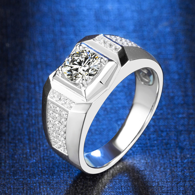 1.0CTTW  VVS1 D Color Moissanite 18K White Gold Plated Men's Rings