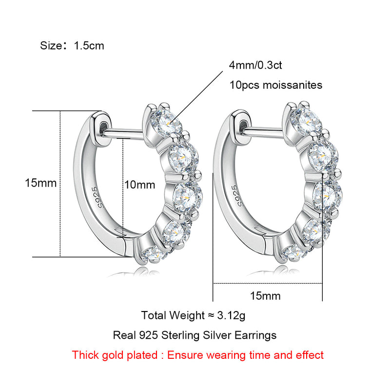 4mm 3.0CTTW D Color Moissanite Earrings Hoop Earrings 925 Silver Earrings