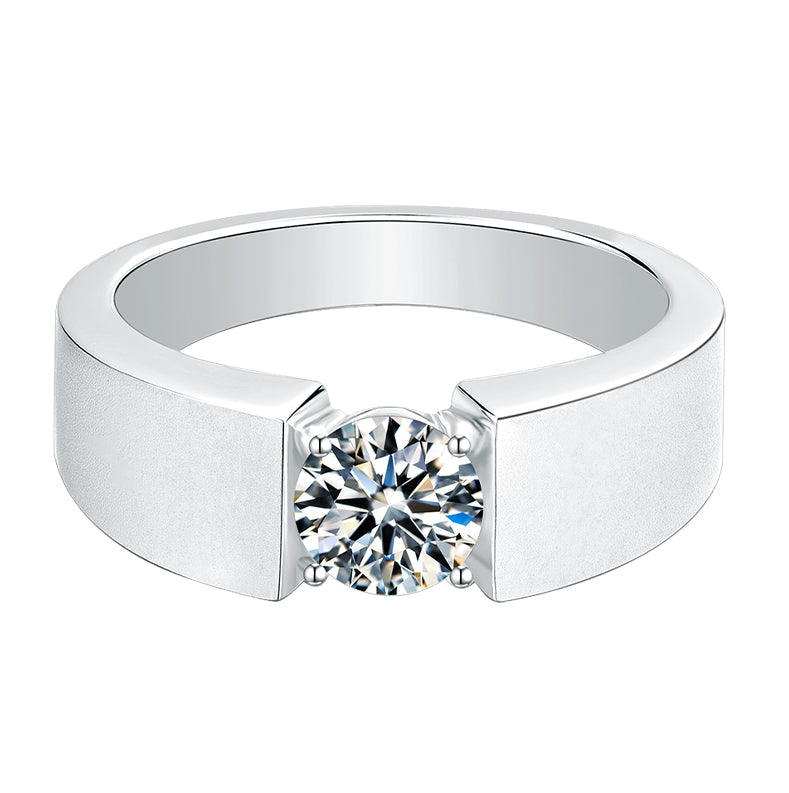 1.0CT D Color Moissanite 18K White Gold Plated Silver Solitaire Men's Rings