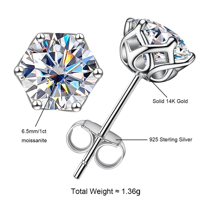 14K Gold D Color 2ct Moissanite Earrings Jewelry