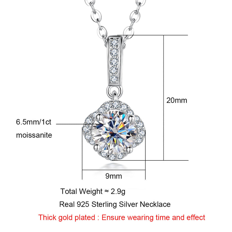 1.0CTTW D Color Moissanite Lucky Four Leaves Pendant 925 Sterling Silver 40+2+3CM Necklace