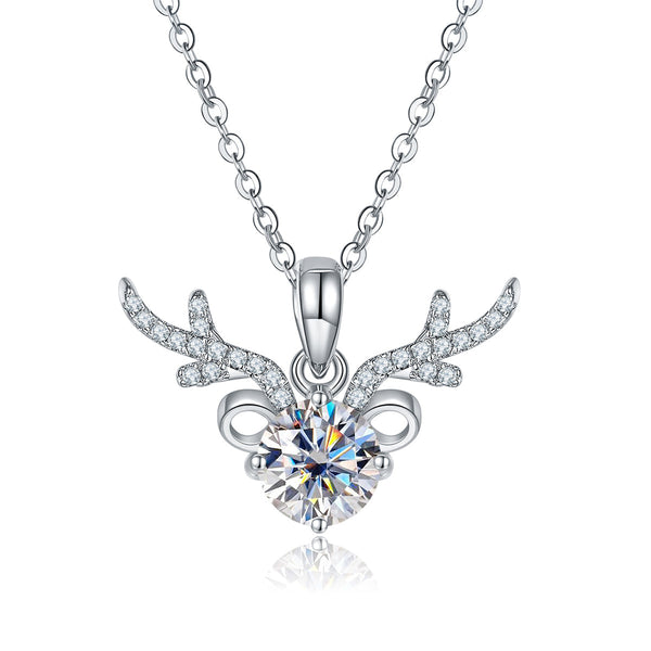 1.0CTTW D Color Moissanite Deer Pendant Necklace 925 Sterling Silver Necklaces