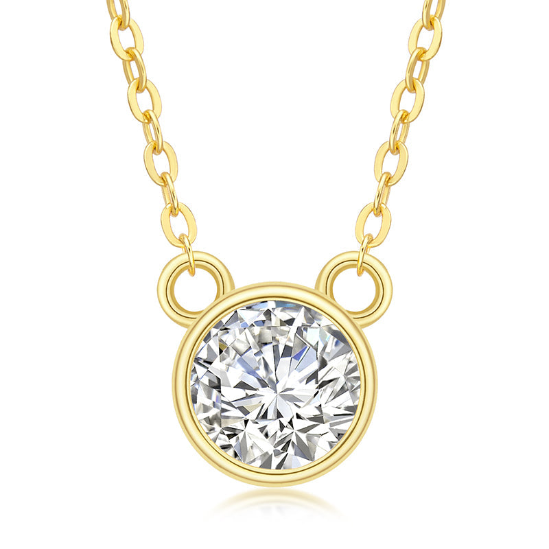 1.0CT D Color Moissanite Mickey Pendant in 18K Gold Plated 40+2+3cm Necklace
