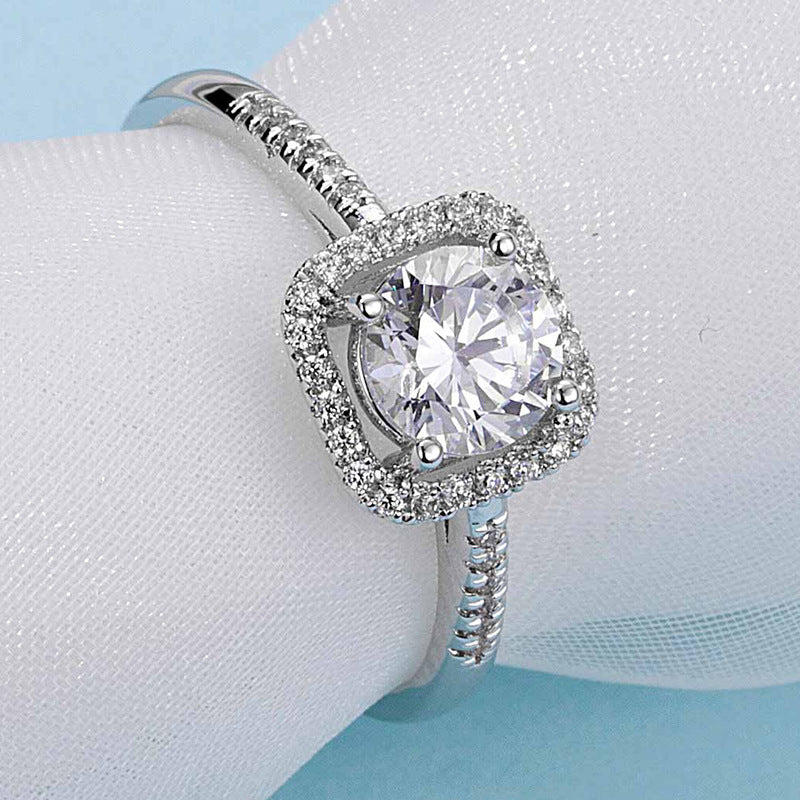 1.0CTTW D Color Moissanite  Diamond 18K Gold Plated Classic Square Halo Rings